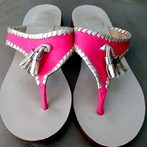 Jack Rogers Sandals Bright Pink And Gold Size 6.5